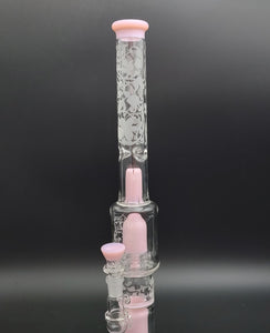 Custom Sandblast Pink Accent Double Perc Stemless