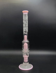 Custom Sandblast Pink Accent Double Perc Stemless